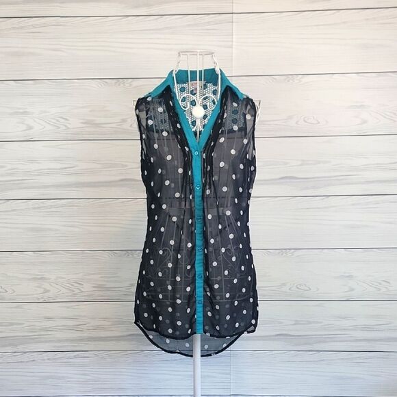 Candie's Tops - Candies Polka Dot Sleeveless Top - Black and Teal Womens Size XS